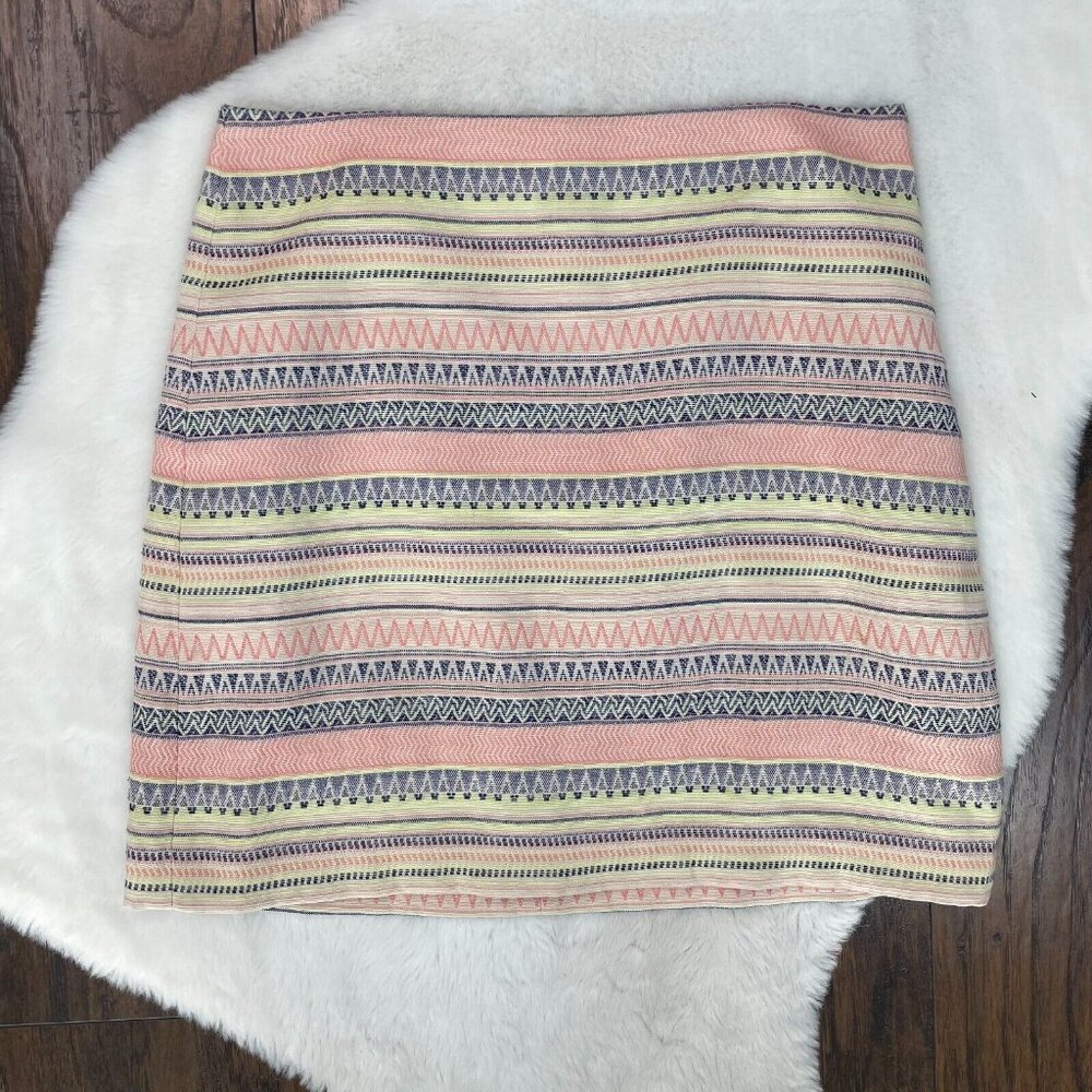LOFT Mini Skirt 6 Pink‎ Blue Yellow Tapestry Weave Women's